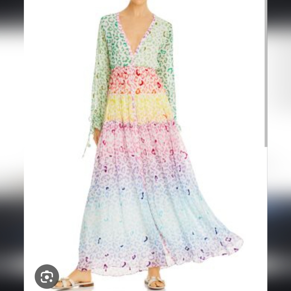 Rococo Sand Pink and Yellow Tiered A-line Avana Maxi Dress